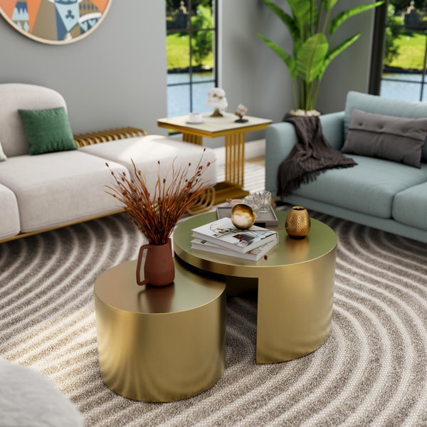 Mercer41 Gold Nesting Coffee Table Round Living Room Table Set